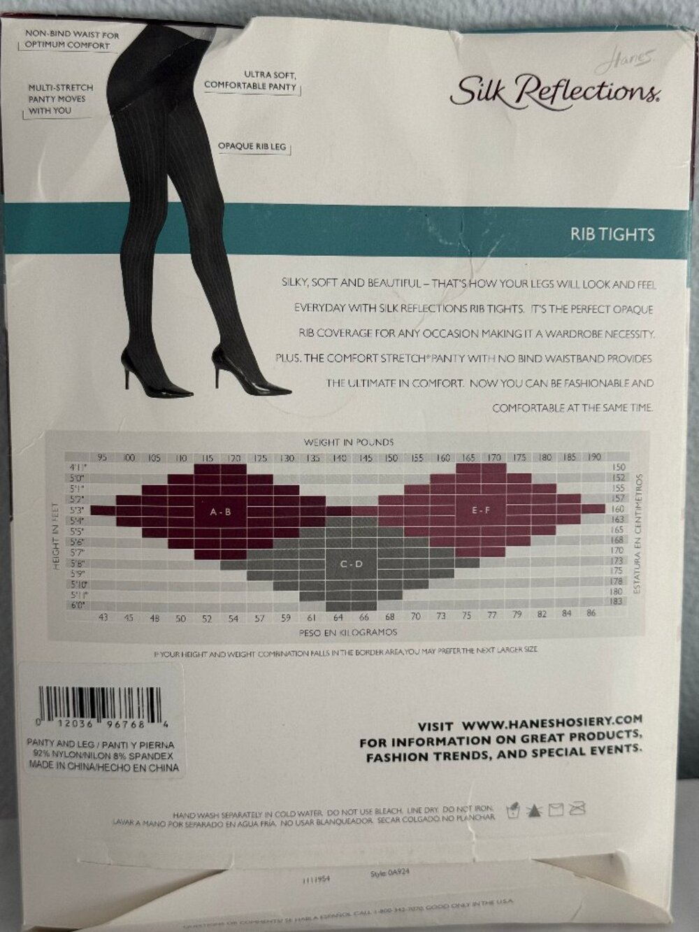 HANES Silk Reflections Rib Tights Size CD - Picture 3 of 3